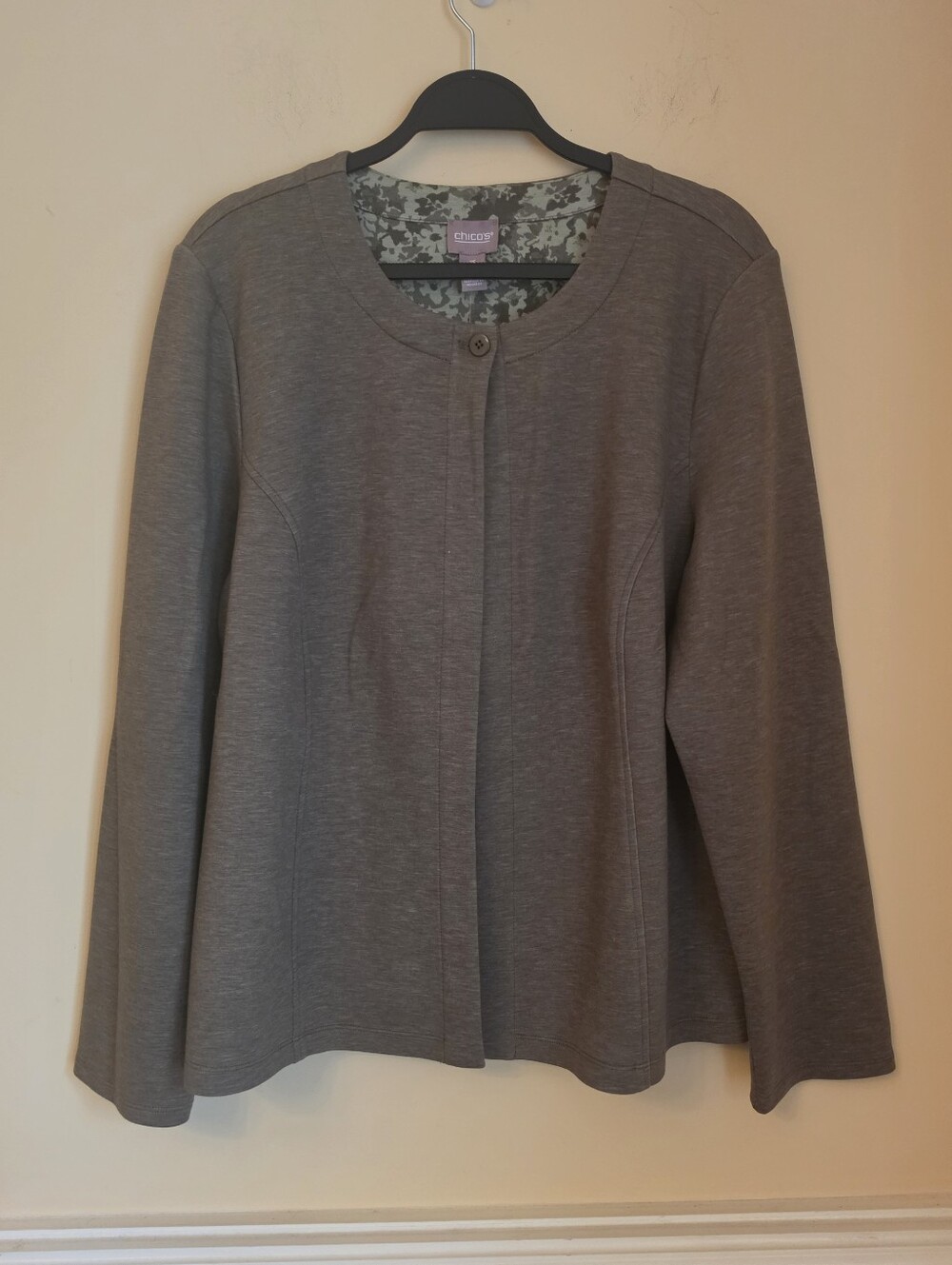 Chico's Reversible Ponte Jacket size XL/3 Green Floral Soft Preppy NWT